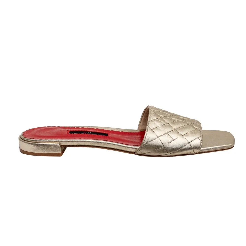 Carolina Herrera CH Gold Quilted Leather Slide Sandals Women's EU 39 US 8.5